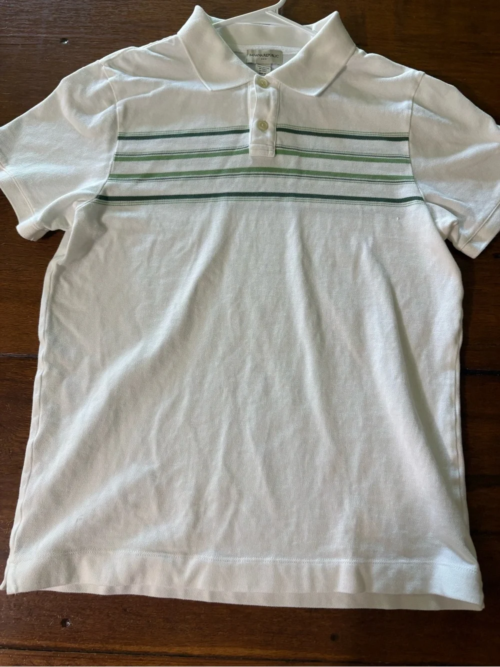 Banana Republic White Polo with Green Stripe Accents